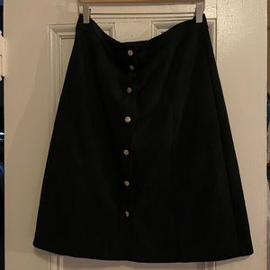 Faux suede black button down skirt